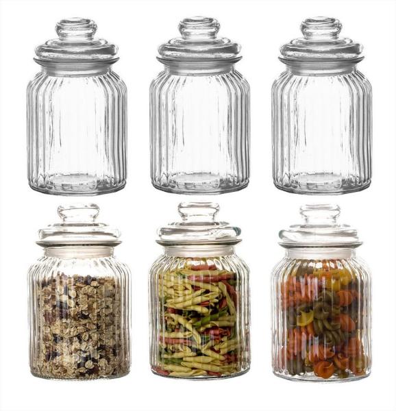 BigDean 6x Bonbongläser Bonboniere 1 Liter - Mit Deckel - Für Süßigkeiten, Kekse, Kräuter & Gewürze - Vintage Vorratsgläser - Die idealen Helfer für Küche & Haushalt