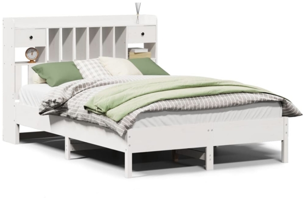 vidaXL Massivholzbett mit Regal ohne Matratze Weiß 140x200 cm Kiefer 3322910