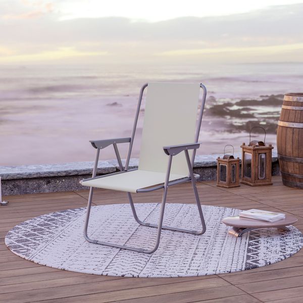 Campingstuhl Anglersessel Gartenstuhl Sessel mit Armlehne beige