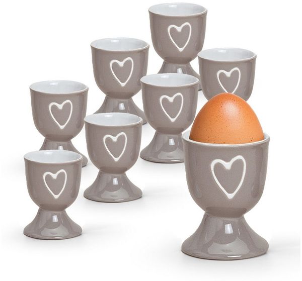 matches21 HOME & HOBBY Eierbecher, (8-tlg), Runde Keramik Ei-Halter als lustige Frühstücks-Eier Tisch-Deko