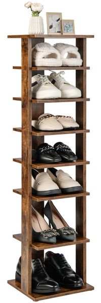 Höheverstellbarer 8 stufiger Schuhständer aus Holz Platzsparendes Schuhregal Braun