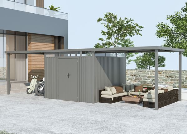Metall Gerätehaus Style 7,56 m² Spar-Set-3 Alu Grau