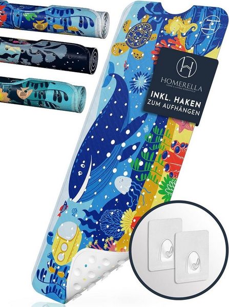 Homerella Badematte rutschfest Kinder - 100% BPA frei Inkl. 2 Haken zum Aufhängen 100x40cm, Antirutschmatte Badewanne Baby hautsensitiv & schimmelresistent, Badewannenmatte rutschfest & waschbar
