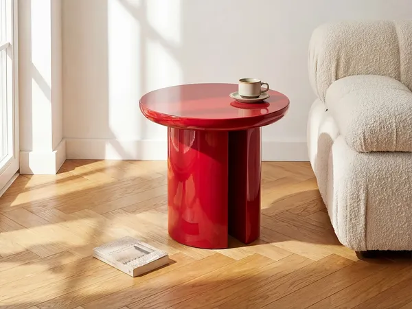 Vente-unique - DERLALI Beistelltisch Holz, Platte Rot - B 50 cm x H 45 cm x L 50 cm