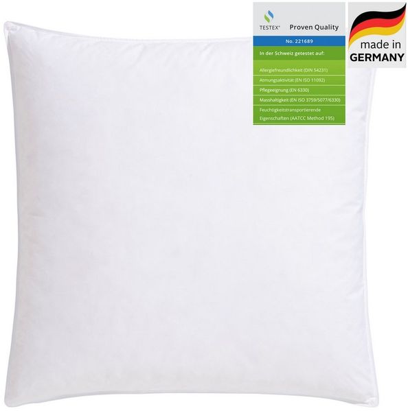 my home Federkissen RINA, Kopfkissen in 40x80 oder 80x80 cm, Füllung: 90% Federn & 10% Daunen, Bezug: Baumwolle, Bauchschläfer, Rückenschläfer, Seitenschläfer, Kissen, Made in Germany, Allergiker geeignet (Nomite)