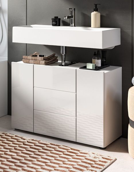 Waschbeckenunterschrank Larik in weiß Hochglanz 80 cm