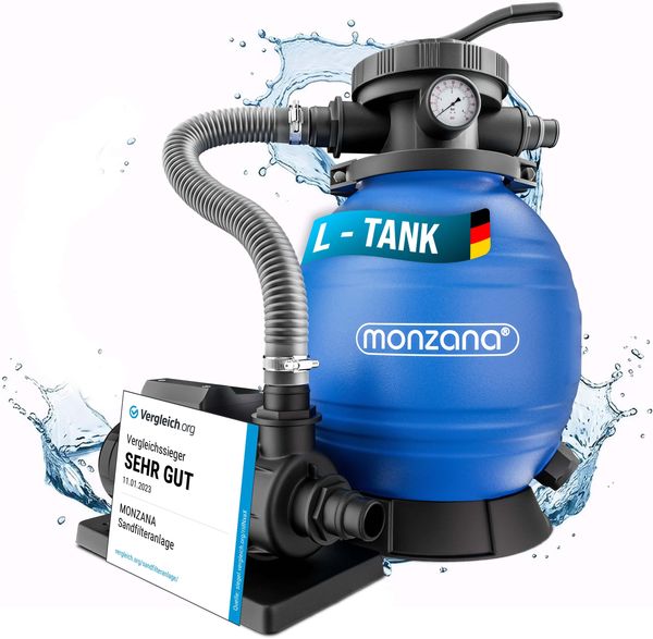 MONZANA® Sandfilteranlage 10.200 l/h inkl 1000gr Filterbällen 7 Wege Ventil 2in1 Adapter