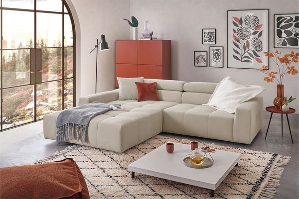KAWOLA Sofa RENO Ecksofa Feincord beige Longchair links 68 x 217 x 258 cm
