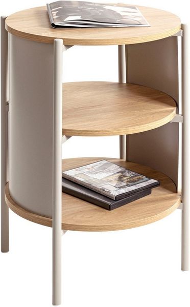 HAKU Möbel Beistelltisch Eiche Natur, Kaschmirgrau, Metall, Spanplatte - Maße: H 60 x Ø 44 cm, Style: Modern