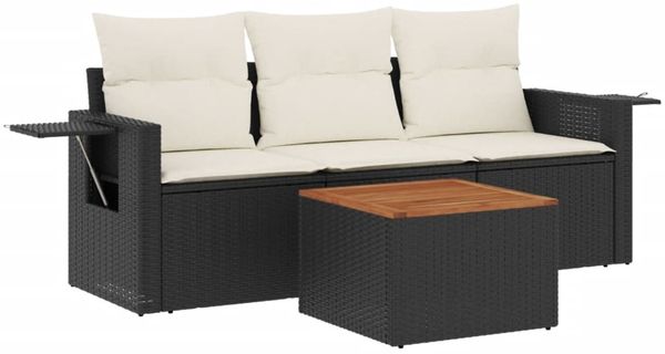 vidaXL 4-tlg. Garten-Sofagarnitur mit Kissen Schwarz Poly Rattan 3224432 Bild 2