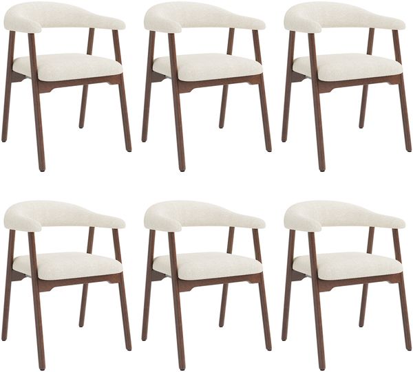 Merax Esszimmerstühle, (Set, 6 St), 6er Set Polsterstühle aus Massivholz, bequem und atmungsaktiv, Bouclé, Walnussholzfarbe + Beige