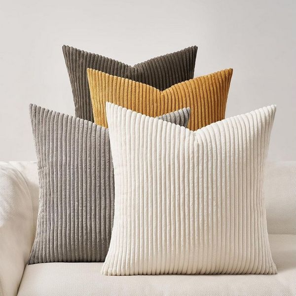 Topfinel Kissenbezüge 4er Set Kordsamt, flauschig Farbverlauf, Gestreift, kissenbezug 40x40 sofa kissen Braun kissenhüllen 40x40