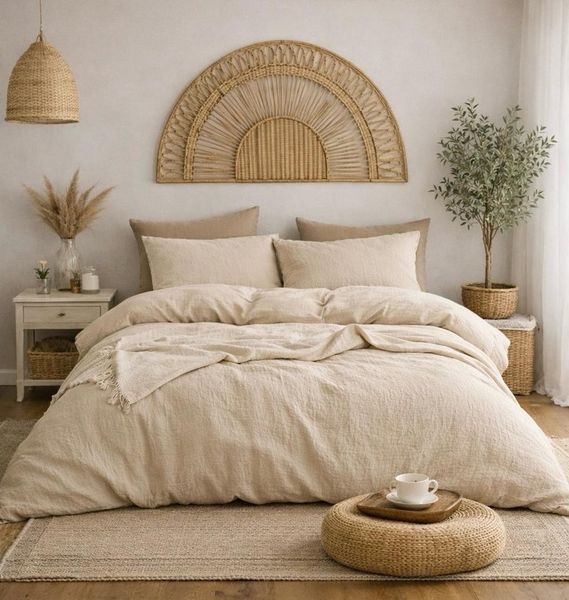 Sandiik Bettwäsche Musselin Bettwäsche „Oat Beige“ – aus Biobaumwolle, Biobaumwolle, Made in Stuttgart