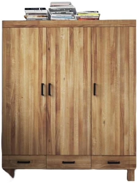 Kleiderschrank Ringo aus Wildeiche massiv 157x55x190 m. 3 Türen und 3 Schubladen