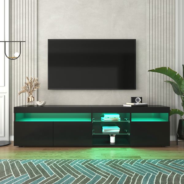 Schwarz moderner TV-Schrank, helles Panel, variable LED-Beleuchtung, Wohn- und Esszimmer 180cm