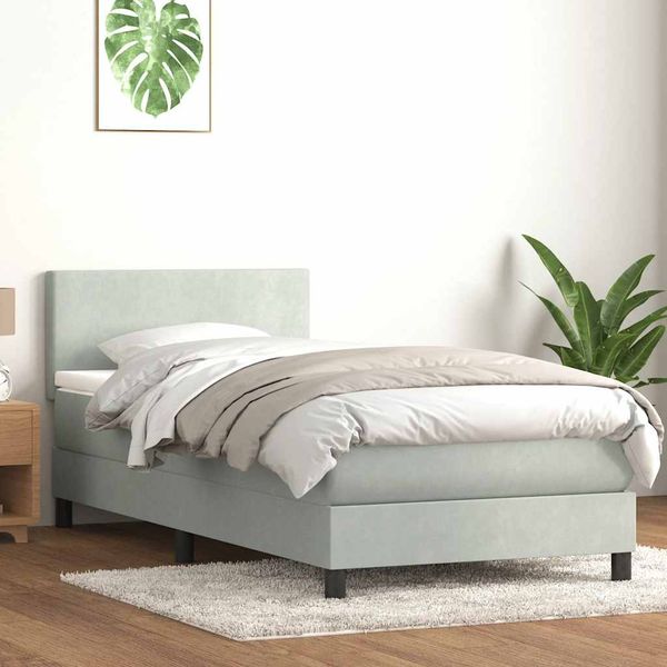 vidaXL Boxspringbett mit Matratze Hellgrau 80x210 cm Samt 3315993
