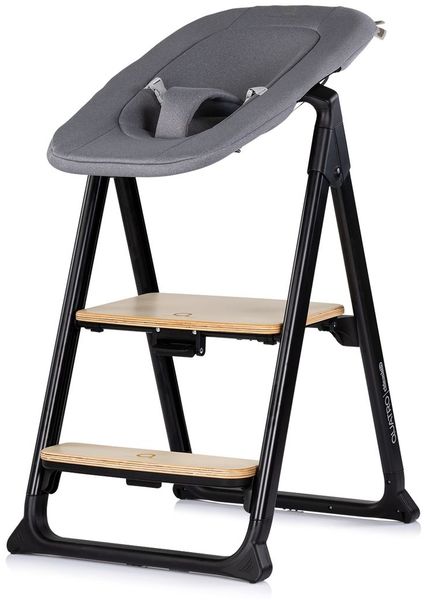Chipolino Hochstuhl Quatro 4in1 Babywippe Lernturm Kinderstuhl Tablett Fußstütze dunkelgrau