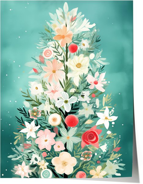 Blumen Weihnachtsbaum Poster · Winter Stadtbild Wanddeko · Geschenkidee · Festliche Weihnachtskunst · Dekoprint ohne Rahmen - 50x70cm