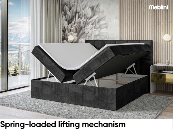 MEBLINI Boxspringbett TAPO 1 160x200 cm mit Bettkasten - H3/Schwarz Samt Polsterbett - Doppelbett mit Topper & Taschenfederkern-Matratze Bild 3
