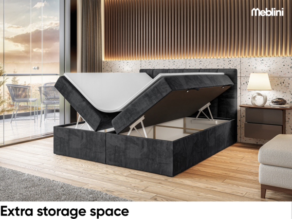 MEBLINI Boxspringbett TAPO 1 160x200 cm mit Bettkasten - H3/Schwarz Samt Polsterbett - Doppelbett mit Topper & Taschenfederkern-Matratze Bild 5