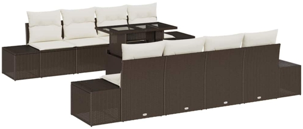 vidaXL Gartensofa-set mit Kissen mit Speicher 9 pcs Braun und Creme 3357881