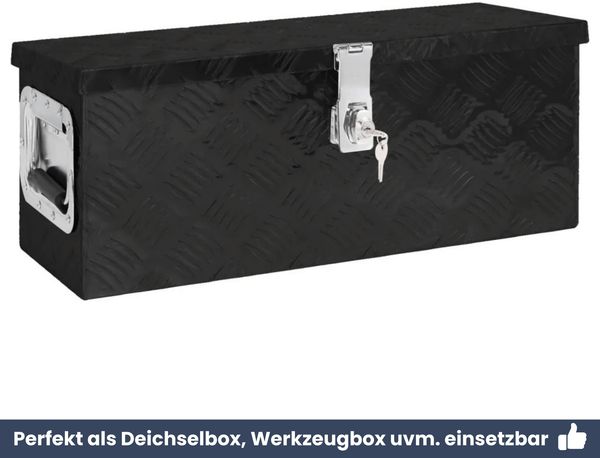 Aluminiumbox mit Deckel - Abschließbar | Alubox Deichselbox Alu Anhängerbox Werkzeugkiste Metall Transportbox Metallkiste, 60x23,5x23cm Schwarz Bild 6