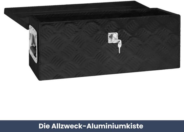 Aluminiumbox mit Deckel - Abschließbar | Alubox Deichselbox Alu Anhängerbox Werkzeugkiste Metall Transportbox Metallkiste, 60x23,5x23cm Schwarz Bild 2