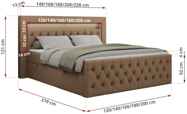 Mks Möbel 'Gold-9' Boxspringbett mit Bettkasten und LED-Beleuchtung, 180x200 cm, Braun, Kunstleder, Hart (H4) Bild 5