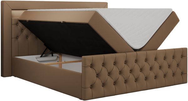 Mks Möbel 'Gold-9' Boxspringbett mit Bettkasten und LED-Beleuchtung, 180x200 cm, Braun, Kunstleder, Hart (H4) Bild 4