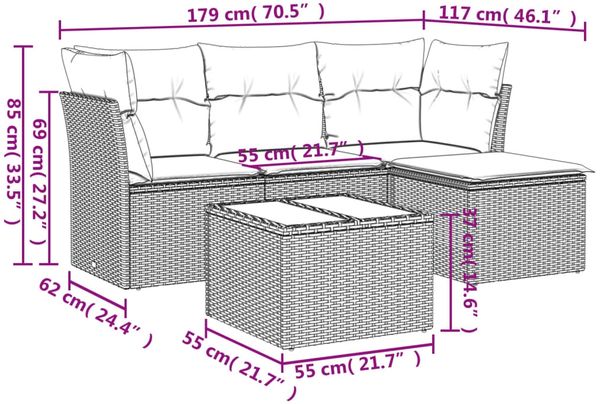 vidaXL 5-tlg. Garten-Sofagarnitur mit Kissen Schwarz Poly Rattan 3249384 Bild 3