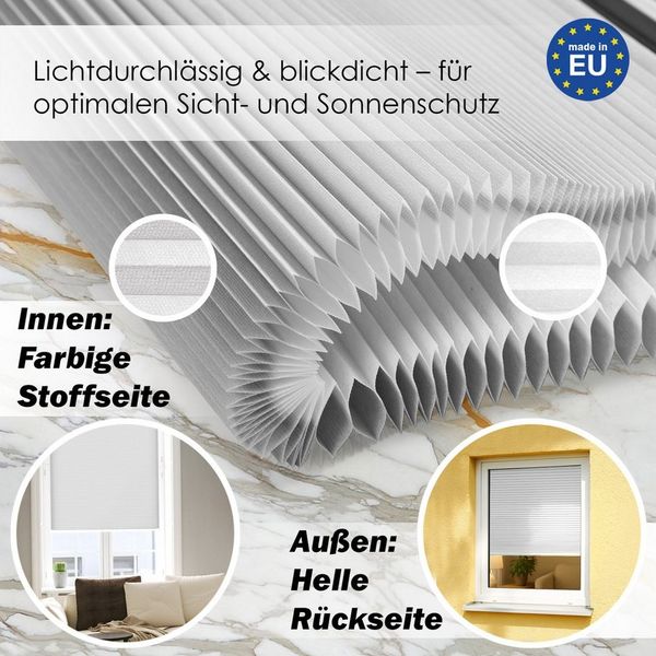 DomDeco Wabenplissee Premium Plissee ohne Bohren, lichtdurchlässig, Sichtschutz, verspannt, blickdicht, Klemmfix, UV-Schutz, modernes Fensterplissee