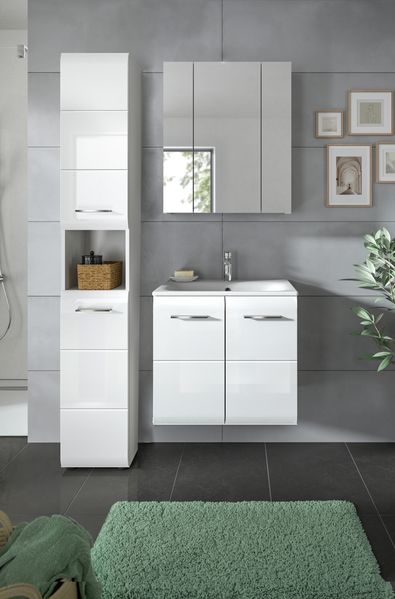 Badezimmer-Set >Ice< in Weiß / Weiß Hochglanz - 105x185x46cm (BxHxT)