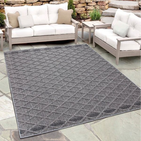 Teppium Teppich Rauten Design, Rechteckig, Höhe: 8 mm, In& Outdoor Teppich Grau Rauten Design für Küchen Balkon Terrasse