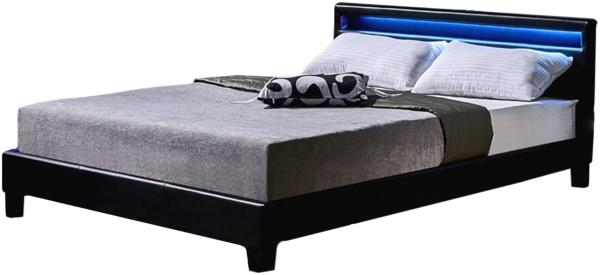 Home Deluxe Polsterbett mit LED-Beleuchtung 'ASTRO' 2x Lattenrost Schwarz 140 x 200 cm