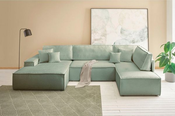 OTTO home Wohnlandschaft FINNLEY U-Form XXL 329 cm - OTTO. Verlässliche Qualität, Schlafsofa, Bettkasten, in Bouclé, Struktur fein und Mega Cord