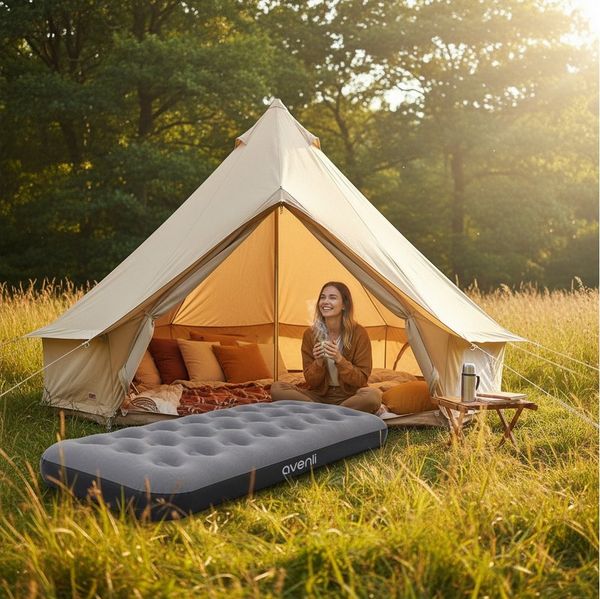 Avenli Luftmatratze Luftbett Camping für 1 Person grau 191x73x22cm Single-Size, (aufblasbar Ideal als Reisebett oder Isomatte, 1-St, für Indoor und Outdoor mit beflockter Oberfläche), Campingmatratze ohne Pumpe