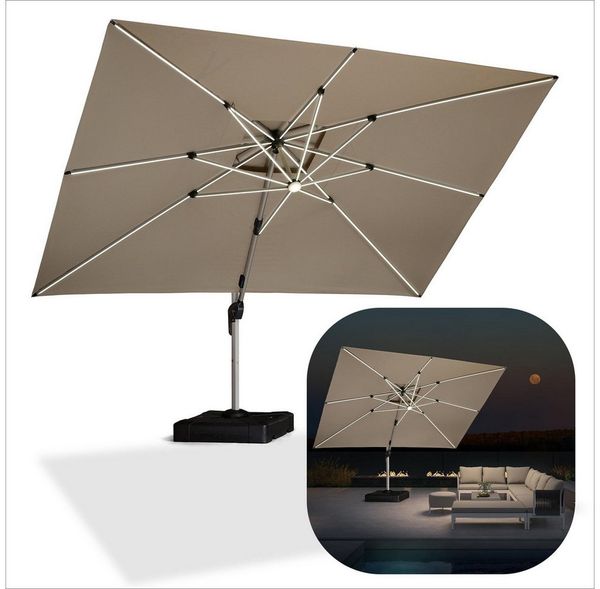 PURPLE LEAF Ampelschirm Rechteckig Außenbereich Alu Sonnenschirm, Gartenschirm mit Solar LED, LxB: 365,00x270,00 cm, windstabil,für Garten,Terrasse, Pool