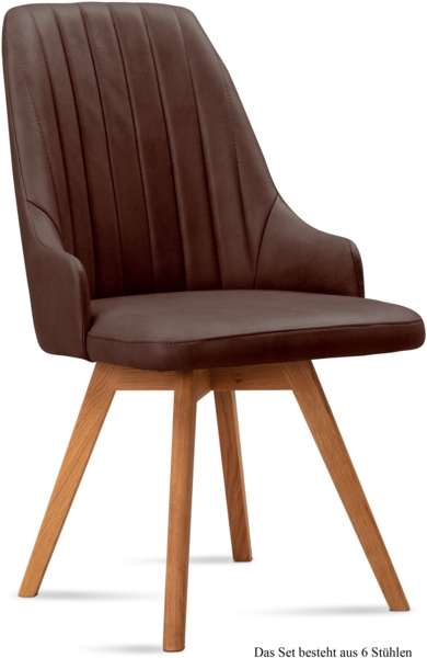 Esszimmerstuhl (6er-Set) Domka 52 x 91 x 60 Eiche geölt/Braun