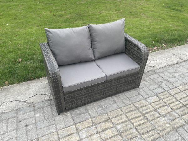 Fimous Rattan Gartenmöbel Set Patio Conservatory Indoor Outdoor 7-teiliges Set mit Love Sofa Square Couchtisch 3 Fußhocker Bild 5