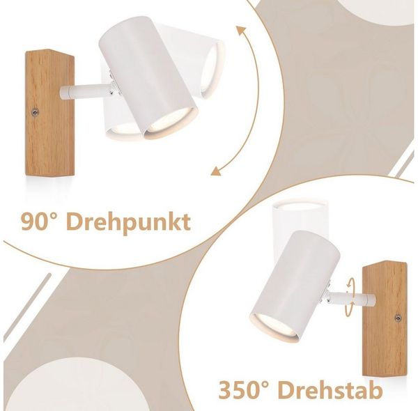 ZMH Deckenstrahler Innen Wandleuchte Weiß Metall Modern GU10 Fassung 350° Drehbar Flur, Hochwertige Material, ohne Leuchtmittel, Drehbar für Wohnzimmer Schlafzimmer Küche Treppe Bild 3