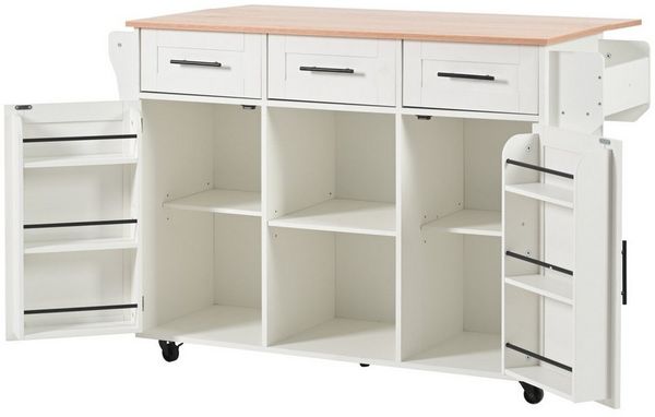 Flieks Küchenwagen mit erweiterbarer Arbeitsplatte, Rollen & Massivholzbeine austauschbar, (139x46(71)x91,5 cm, 1 St), Kücheninsel Buffetschrank Servierwagen mit verstellbare Ablagen