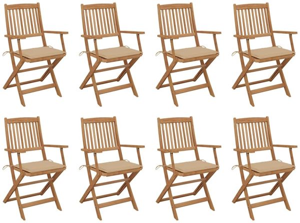 vidaXL Klappbare Gartenstühle mit Kissen 8 Stk. Massivholz Akazie 3075088