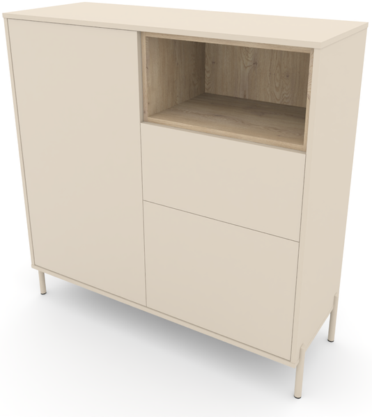 Highboard HYGGE mit 2 Türen, 1 Schublade, 1 offenes Fach, Cashmere Weiß