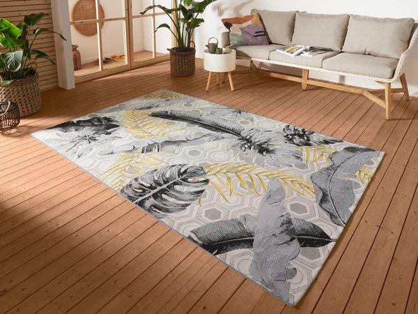 Hanse Home Gold Leaves In- & Outdoor Teppich – Flachgewebe Geometrisches Muster, Tropical Jungel Floral Palmen Design, ÖKO-TEX Wetterfest & UV-beständig für Balkon, Terrasse, Garten - Bunt, 120x180 cm