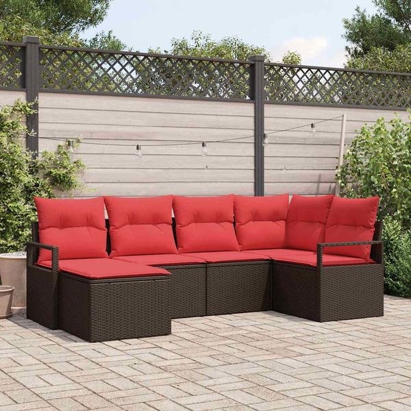 vidaXL Sofa Set mit Kissen 6 pcs Braun und Rot Poly-Rattan 3355123