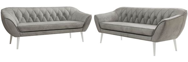 Wohnzimmerset Möbelset PIRS 3-3, Armlehnen, Wellenfederung, weiße Füße, Dreisitzer Sofa, Polstermöbel Set - Hellgrau Velvet Bild 6