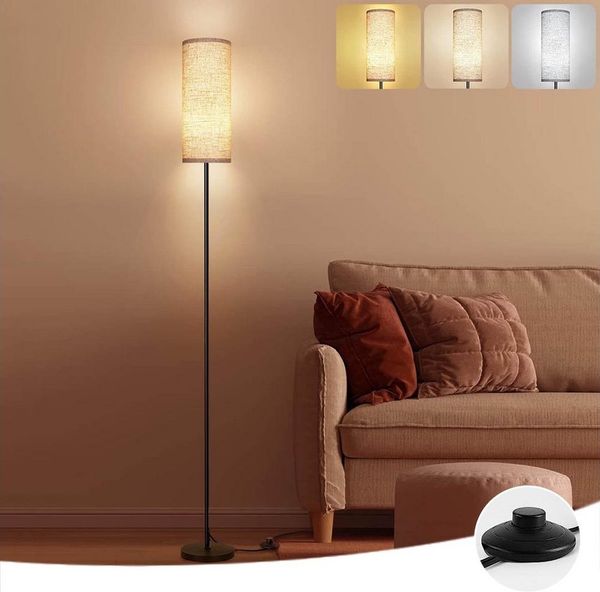 LMaxhome Stehlampe Dimmbar Standleuchte Moderne LED Ecklampe Lampenschirm aus Stoff Büro, EU-Stecker, LED fest integriert, Inklusive E26 Glühbirnen 9W mit 3 Farbtemperaturen, 3000K Warmweiß, 4000K Naturweiß, 6500K Kaltweiß, 173CM Höhe Leselampe mit Fuß...