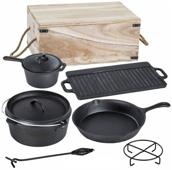 Gusseisen-Kochset DUTCH 6-teilig, Gusseisen, schwarz