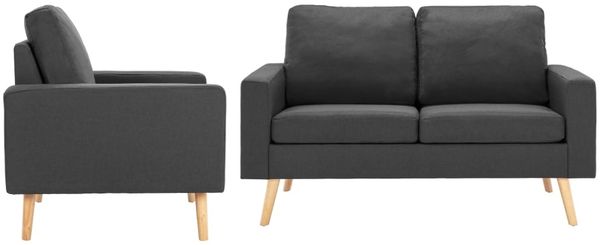 vidaXL 2-tlg. Sofagarnitur Stoff Dunkelgrau [3056615]