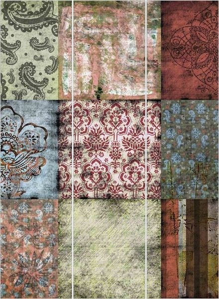 Bilderdepot24 Schiebegardine modern Flächenvorhang blickdicht Old Patterns, (3 St), halbtransparent, Wohnzimmer große Flächengardine lichtdurchlässig für Klemm-System